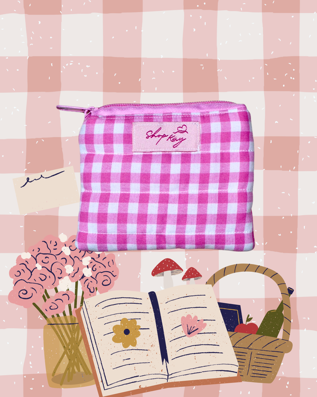 Pink gingham Coin purse