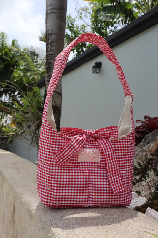 Red hen Gingham cross shoulder