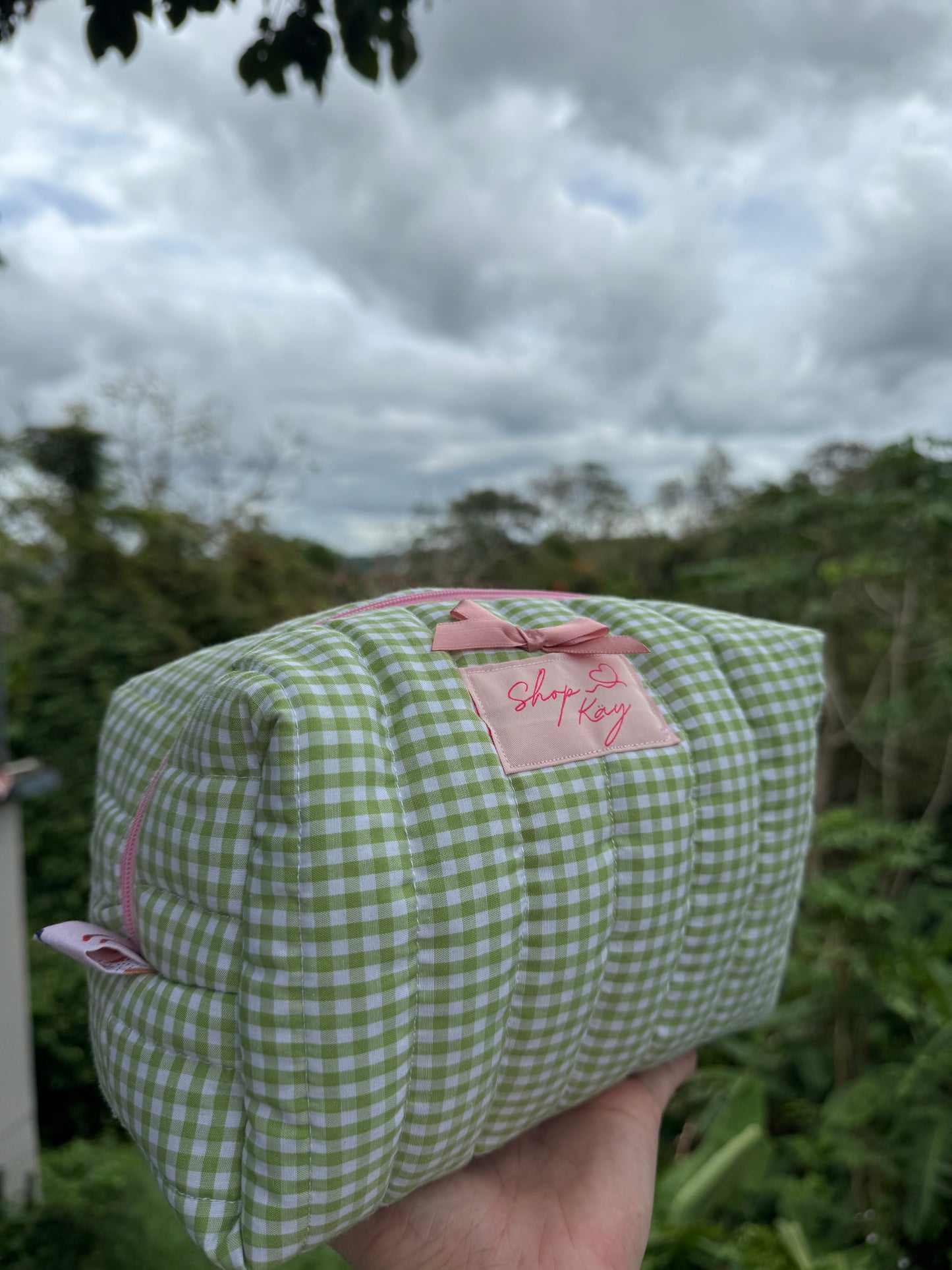 Green boxy Girl makeup bag